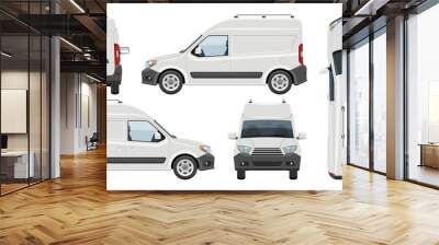 White minivan vector template with simple colors without gradients and effects. View from side, front, back, and top Wall mural