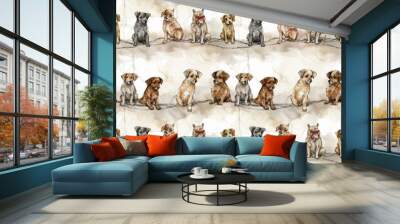 Seamless design. An original playful dog themed artwork created with alcohol ink for vibrant colors and texture suitable for use as a textile pattern or decorative art. Wall mural