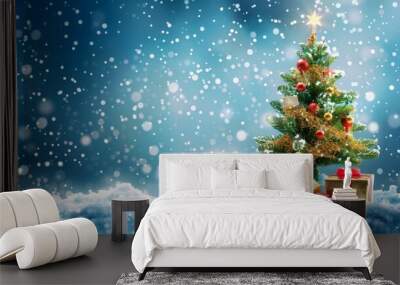 Christmas Tree in a Snowy Wonderland Isolated On White Background Wall mural