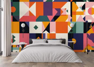 abstractions from multi-colored triangles, circles and rectangles Wall mural