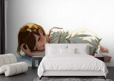 Anime style girl lying on her side and sleeping Wall mural