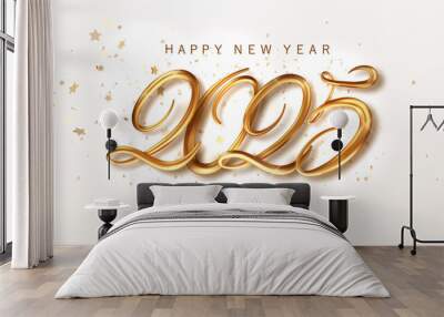 2025 gold Happy New Year numbers on white background. Banner for christmas. Wall mural