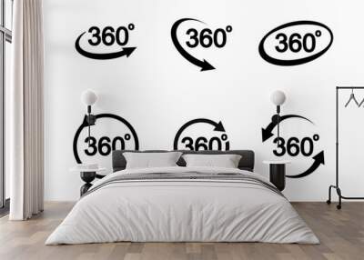 360 degrees view related sign set isolated on transparent background. Abstract concept graphic rotation arrows, panorama, virtual reality element Wall mural