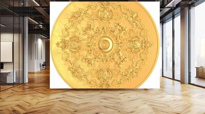 3d illustration stucco moldings, a gold ceiling rosette. Wall mural