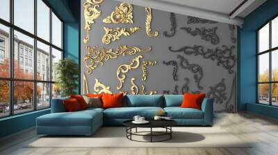 3D rendering of gilded stucco, collection cartouche Wall mural