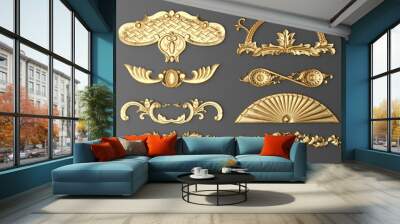 3D rendering of gilded stucco, collection cartouche Wall mural