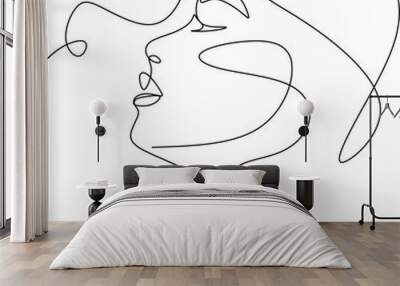 Abstract girl face continuous one line drawing minimalism design isolated on white background Wall mural