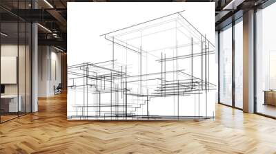 Architectural sketch of a building 3d illustration Wall mural