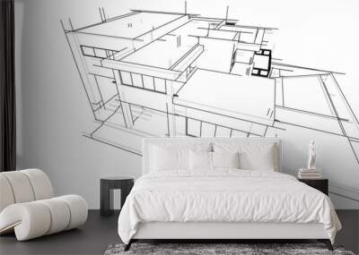 house building sketch architectural 3d illustration Wall mural