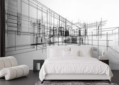 house building sketch architecture 3d illustration Wall mural