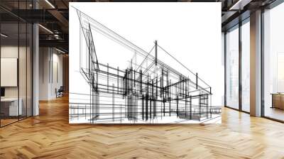 Modern house architectural drawing 3d illustration Wall mural