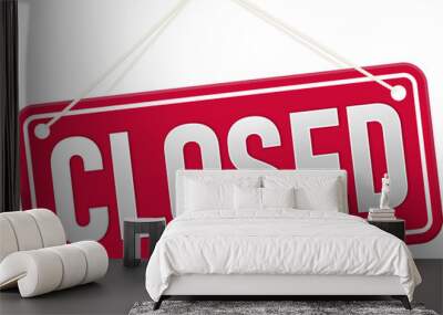 Closed . Red sign Sorry we are closed for holidays, with shadow isolated on red background.  Wall mural