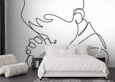 Continuous line drawing of Christian prayer, vector illustration. Wall mural