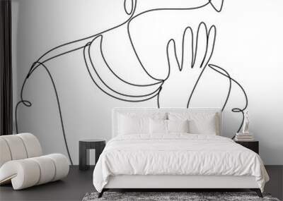 Continuous line drawings of a young woman feeling sad, tired and worried about mental health depression. problems, failures and broken heart concepts isolated on white background.  Wall mural