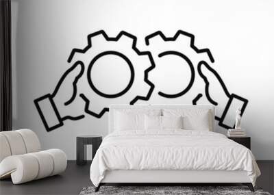 corporate work icon, mechanical gears, setting cog wheels, engine circle, thin line web symbol on white background - editable stroke vector illustration eps10 Wall mural