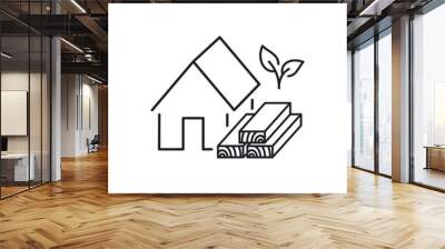 eco clean home icon, wood house with log lumber, timber stack, wooden building material, thin line symbol on white background - editable stroke vector illustration eps10 Wall mural