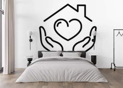 Hands holding house with heart  icon vector Wall mural