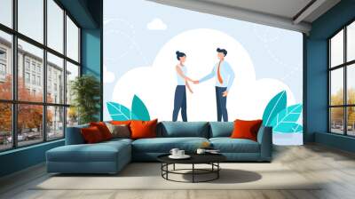 Handshake of business partners. Handshake man and woman. Meet business partners. Business people. Hand shaking meeting agreement. Symbol of a successful deal, or transaction. Flat illustration Wall mural