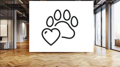 heart with animal paw icon, love for a dog or cat, paw print, care pet concept, donate or charity for animals logo, thin line symbol on white background - editable stroke vector illustration Wall mural