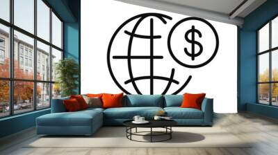 internet commerce icon, invest money at foreign bank, globe with coin, global economy, thin line web symbol on white background - editable stroke vector illustration eps10 Wall mural