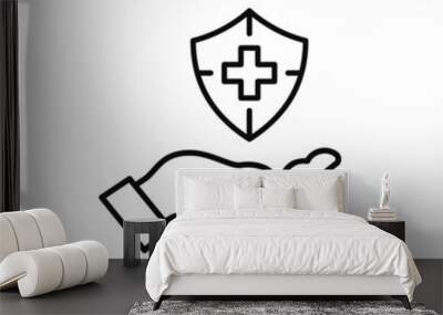 Medical shield with cross on hand icon vector Wall mural