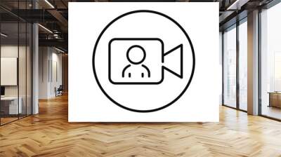 online meeting icon vector, zoom camera button, live conference concept, thin line symbol on white background Wall mural