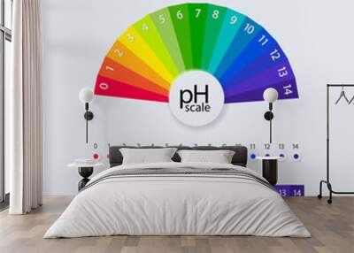 pH scale chart for acid and alkaline solutions. Acid-base balance infographic. Vector Wall mural