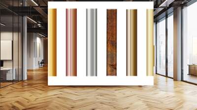 Pipe set isolated on background. Chrome, rusty, steel, golden, copper and iron pipes profile. Cylinder metal tubes. Vector Wall mural