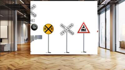 Railway signs set isolated on a white background. Vector railroad traffic light Wall mural