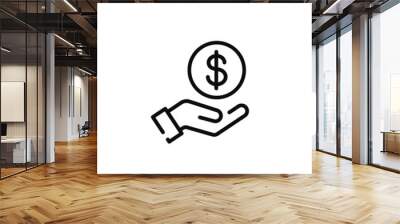 save money icon, salary money, invest finance, hand holding dollar, line symbols on white background - editable stroke vector illustration eps10 Wall mural