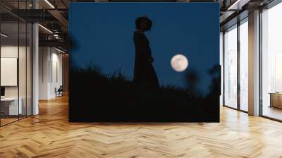 Beautiful silhouette of a young woman against a background of the night sky Wall mural