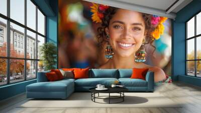 Hispanic Heritage Month , beautiful woman in traditional dress Wall mural