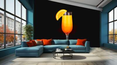 Mimosa cocktail glass  on black. design element Wall mural