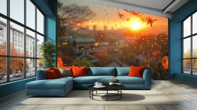 view from the window of Japan. Soft backlight. Wall mural