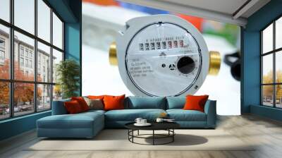 Portable flow meter placed on a stand Wall mural