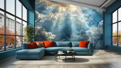 Heavenly light. symbolizing divine presence, spiritual illumination, gods love, grace and blessings Wall mural