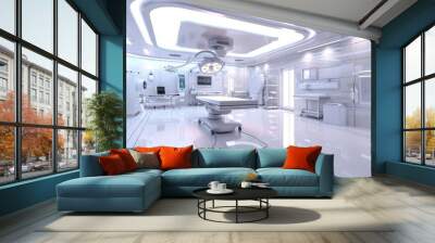 Modern operating room with minimalist design, white background, and abundant daylight illumination Wall mural