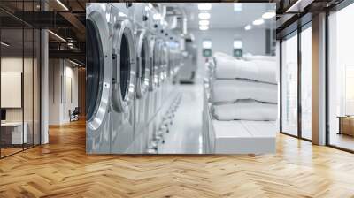 Professional laundry service provides clean white linens for institutions and industries Wall mural