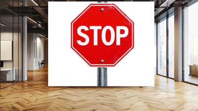 Stop road sign isolated on transparent background. Octagonal STOP sign, prohibition, restriction of traffic. Wall mural