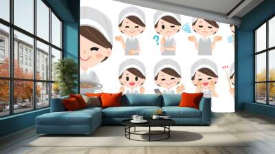 Aunt of school lunch illustration set Wall mural