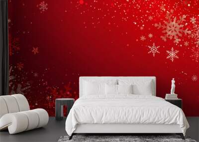 Celebrate the season with a festive red holiday background adorned with snowflakes, perfect for Christmas and winter celebrations. Spread joy and cheer with this stylish and vibrant design Wall mural