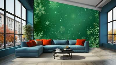 Celebrate the winter holiday magic with a festive green snowflakes background, perfect for cards, invitations, and decorations. Its joyful and elegant design brings a cheerful touch to the season Wall mural