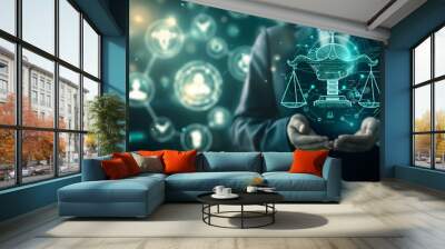 Modern legal practices are evolving with digital justice, enhancing efficiency and accessibility for attorneys and clients during interactions and consultations in the court process Wall mural