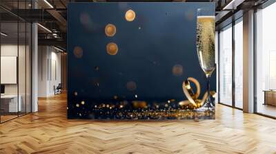 This festive image features a champagne toast, bokeh lights, and elegant ribbon, creating a glamorous atmosphere perfect for weddings or upscale parties, brimming with joy and sophistication Wall mural