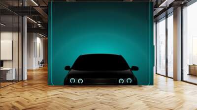 Black car with parking lights on dark  background. Wall mural