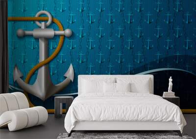 Maritime background with sea anchor. Wall mural