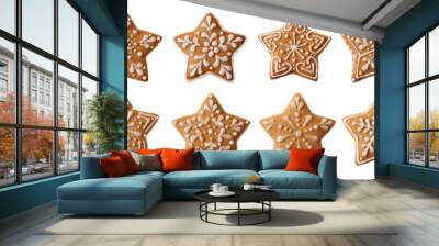 Set of christmas homemade gingerbread cookies isolated on the white background Wall mural