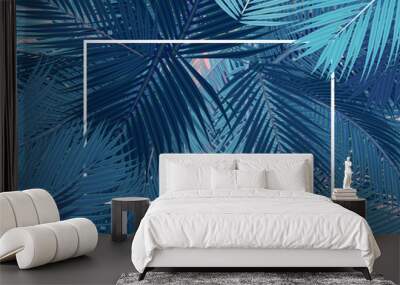 Blue Palms transparent blank card background concept Wall mural