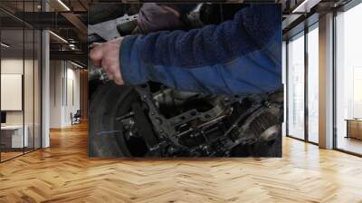 car engine repair by a specialist in service Wall mural