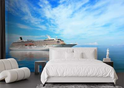 Big cruise liner moored in Mediterranean sea. Wall mural